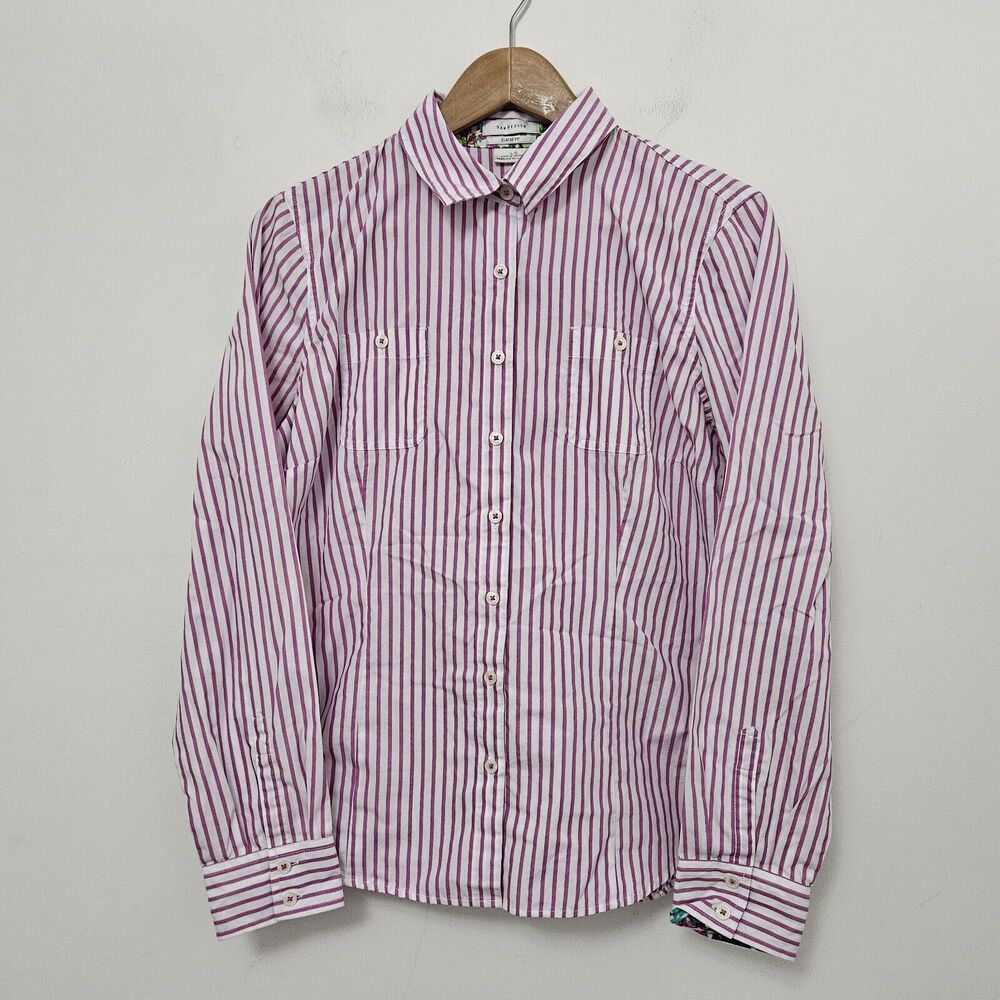 VAN HEUSEN Women's Pink Striped Classic Fit Long Sleeve Button Up Shirt Size L